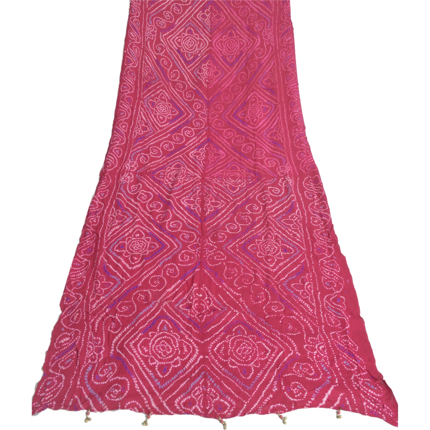 Sanskriti Vintage Long Dupatta Ho tPink Stole Bandhani Work Pure Silk Veil Hijab
