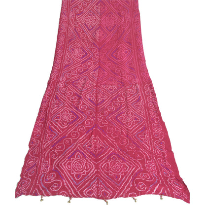 Sanskriti Vintage Long Dupatta Ho tPink Stole Bandhani Work Pure Silk Veil Hijab