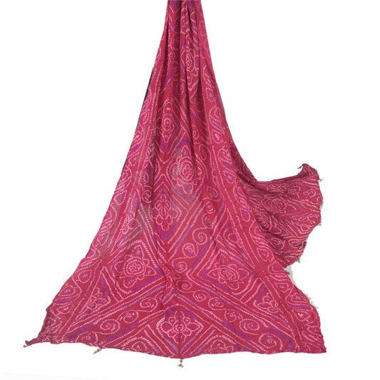 Sanskriti Vintage Long Dupatta Ho tPink Stole Bandhani Work Pure Silk Veil Hijab