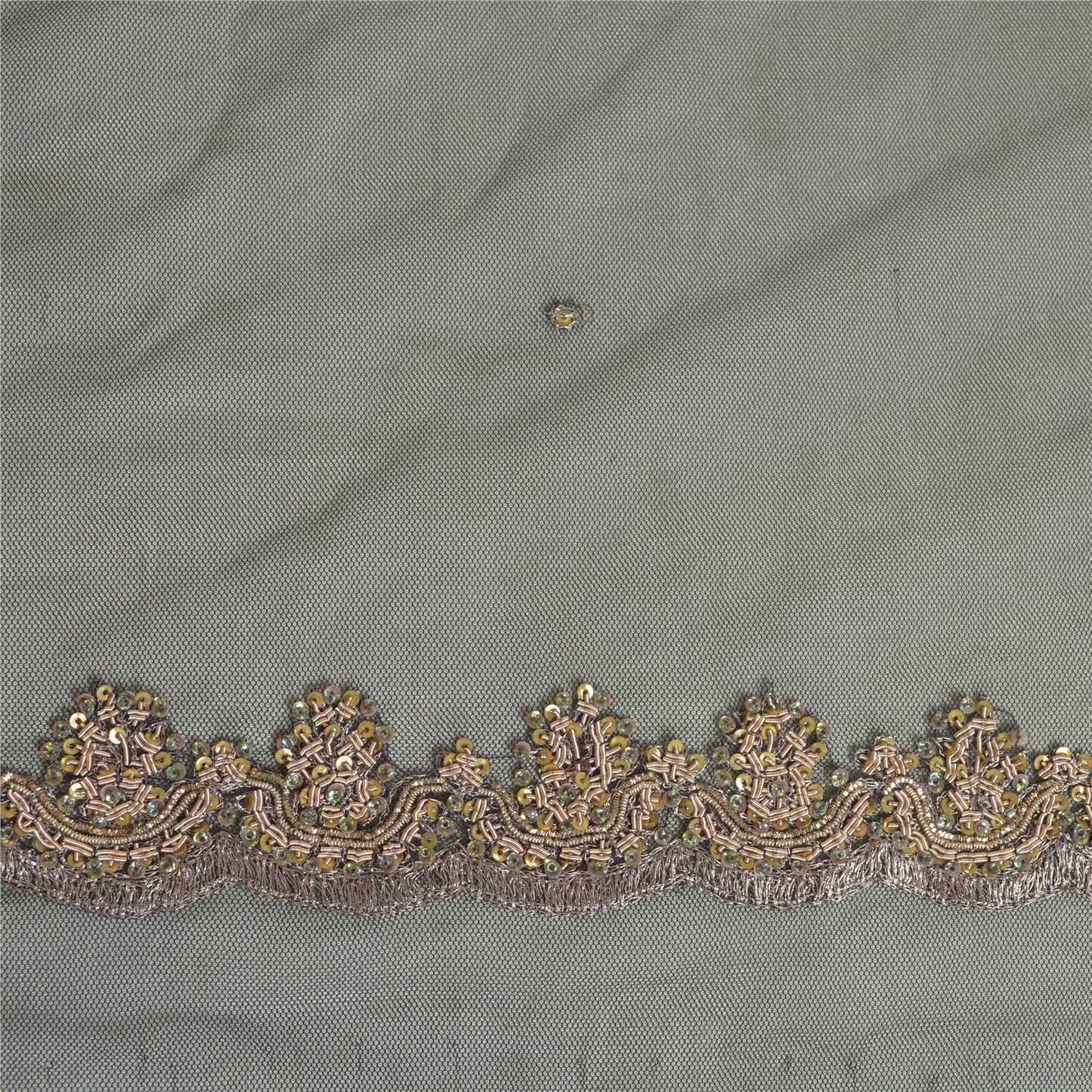 Sanskriti Vintage Long Dupatta Gray Hand Beaded Zardozi Net Mesh Stole Scarves