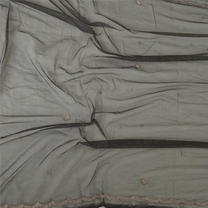 Sanskriti Vintage Long Dupatta Gray Hand Beaded Zardozi Net Mesh Stole Scarves