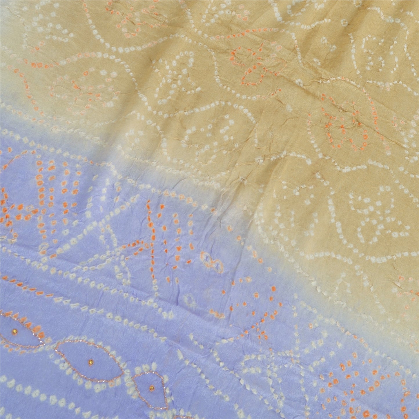 Sanskriti Vintage Long Dupatta Green & Blue Bandhani Pure Silk Hand Bead Veil