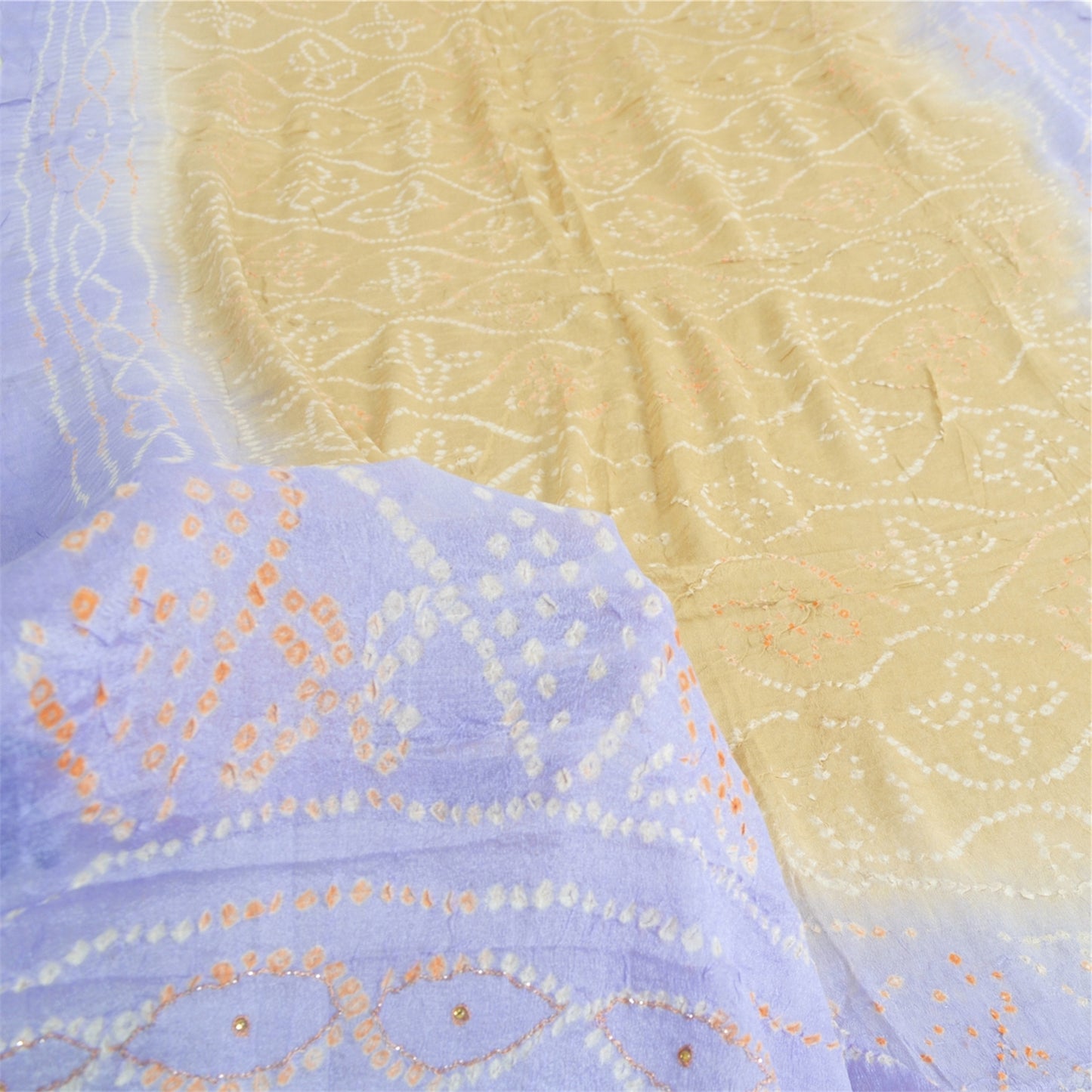Sanskriti Vintage Long Dupatta Green & Blue Bandhani Pure Silk Hand Bead Veil