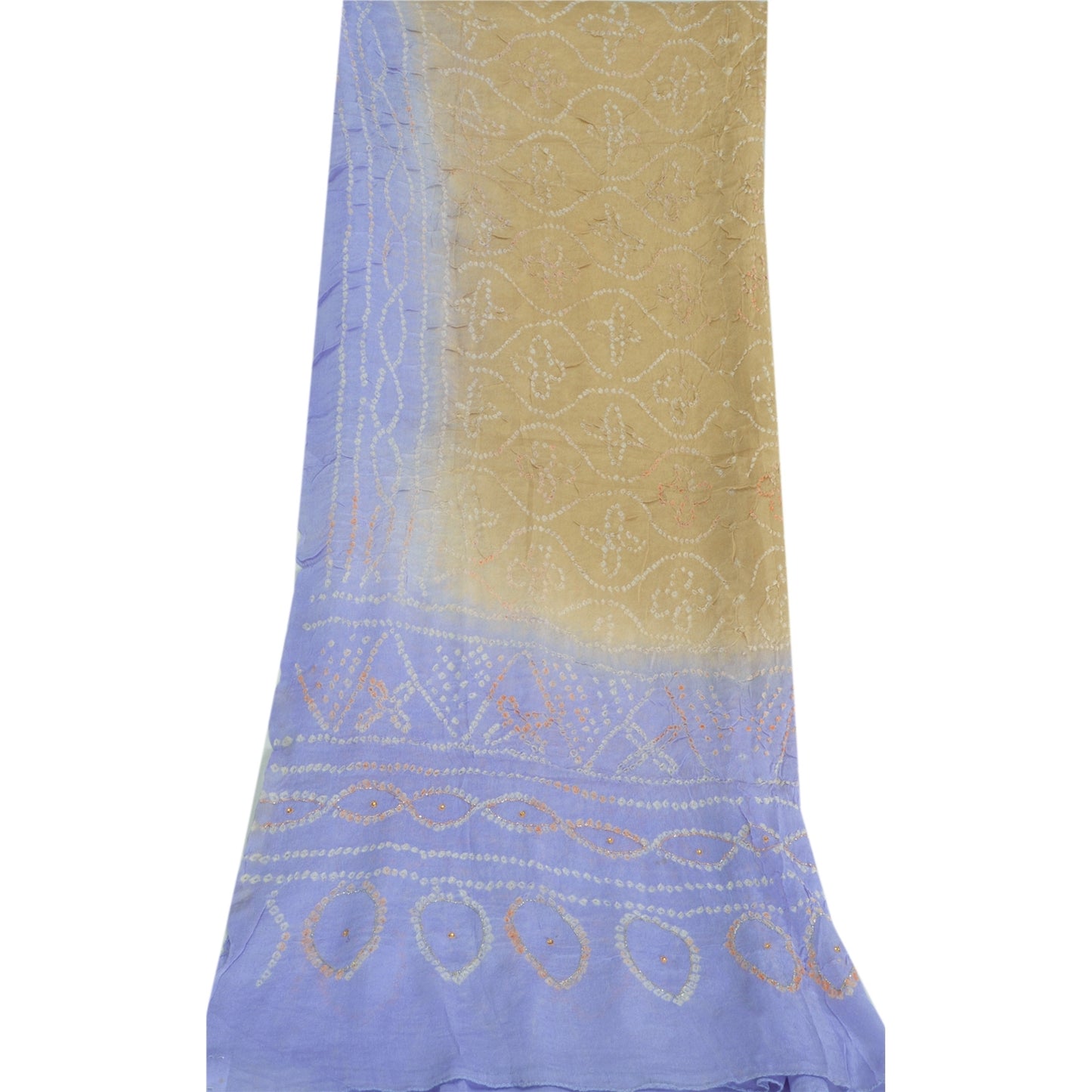 Sanskriti Vintage Long Dupatta Green & Blue Bandhani Pure Silk Hand Bead Veil