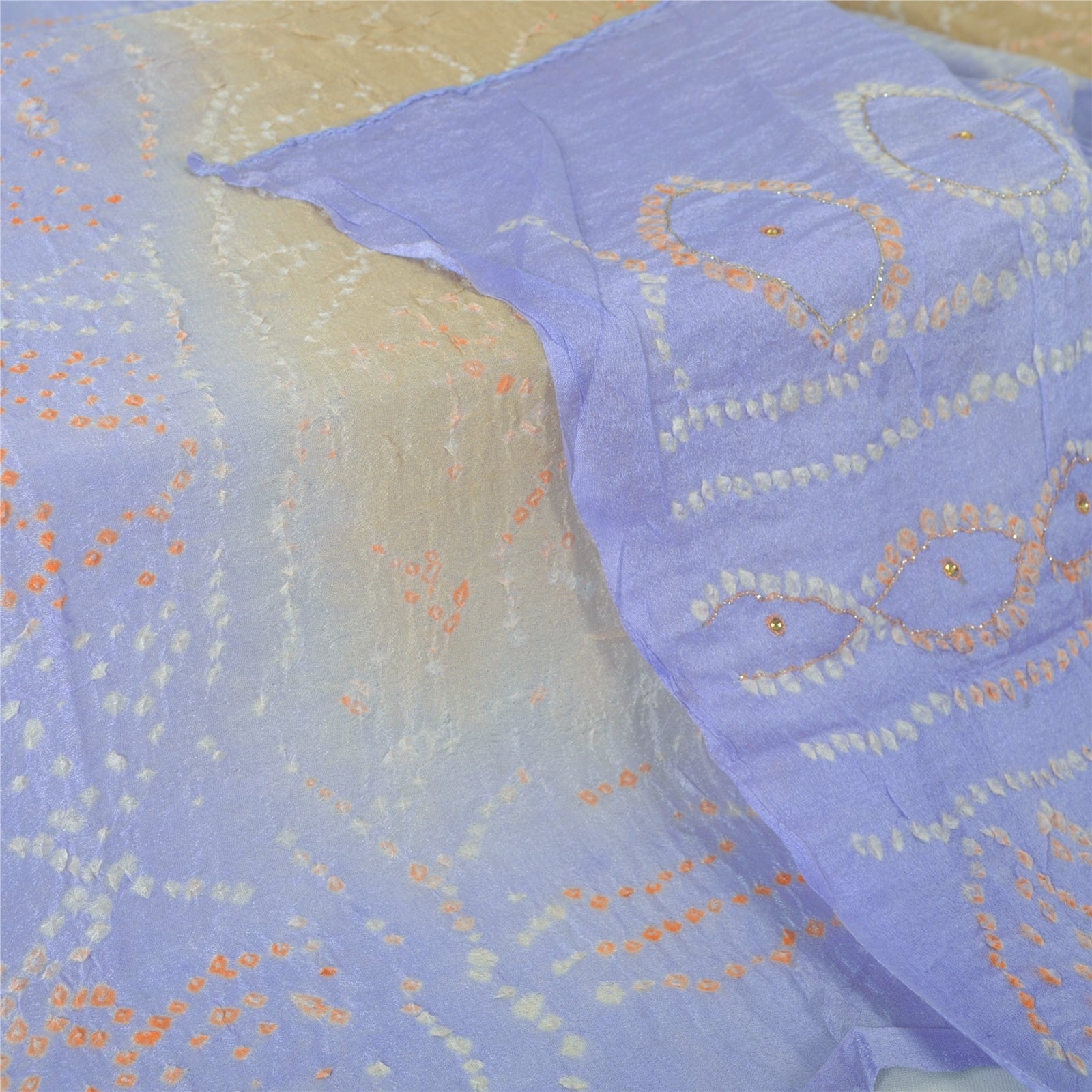 Sanskriti Vintage Long Dupatta Green & Blue Bandhani Pure Silk Hand Bead Veil