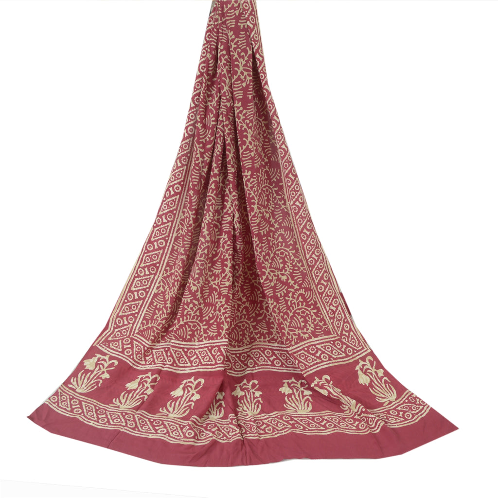 Sanskriti Vintage Long Indian Red Dupatta Pure Silk Batik Printed Scarf Stole Bohemian Fabric For Dressmaking,Craft Supplies Decor