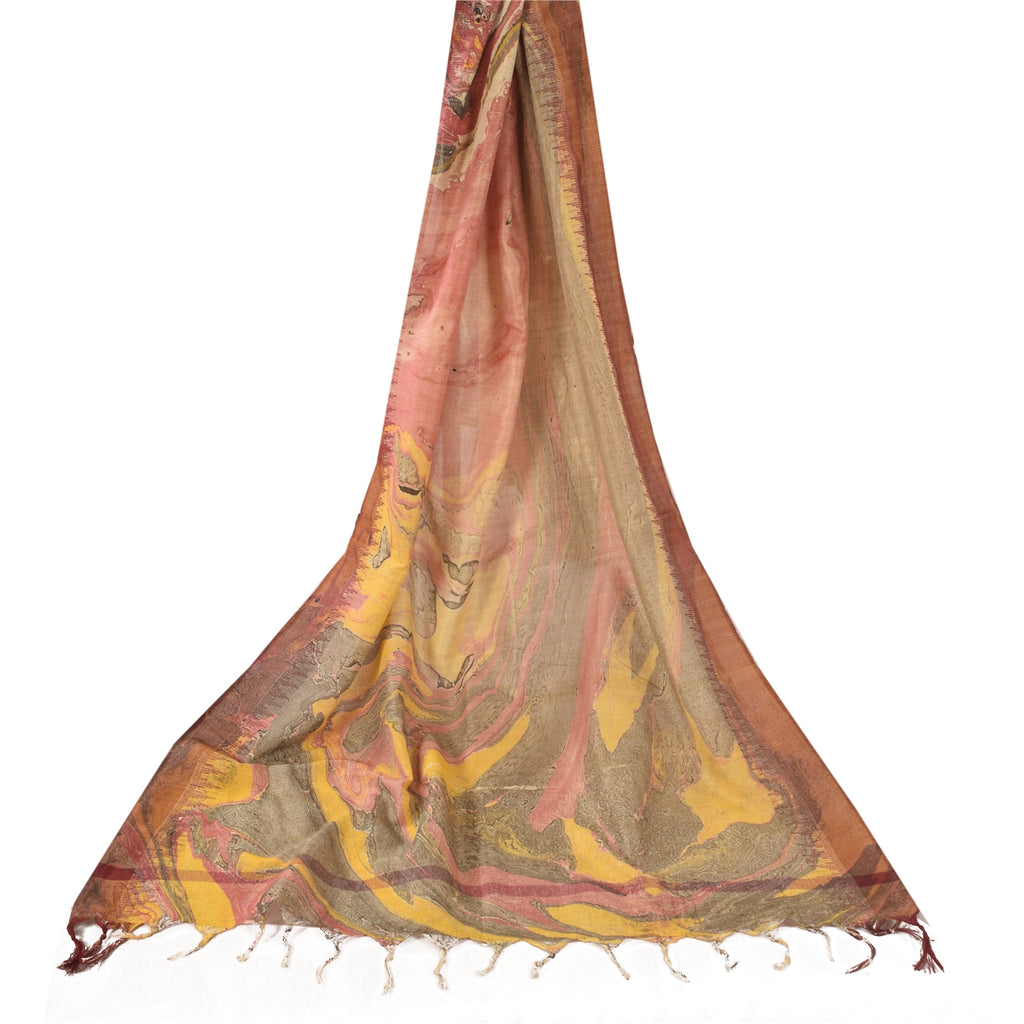 Sanskriti Vintage Cotton Dupatta: Abstract Print Long Scarf Multicolor Stole Design- Dresses, Kaftans, Skirts, or Indian Craft Supplies