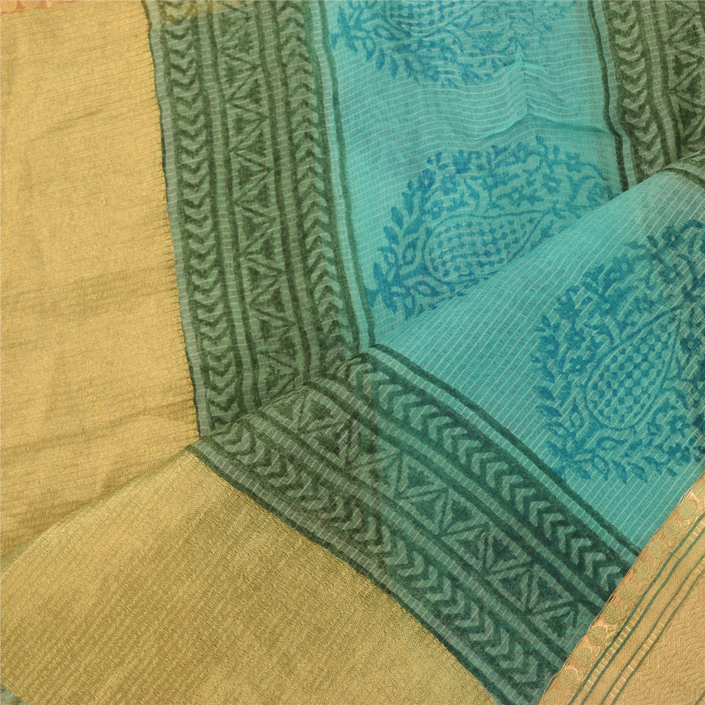 Sanskriti Vintage Indian Dupatta Long Scarf Art Silk Blue Hand Block Printed Scarves Design- Dresses, Kaftans, Skirts, or Blouses