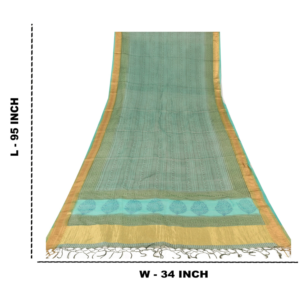 Sanskriti Vintage Indian Dupatta Long Scarf Art Silk Blue Hand Block Printed Scarves Design- Dresses, Kaftans, Skirts, or Blouses