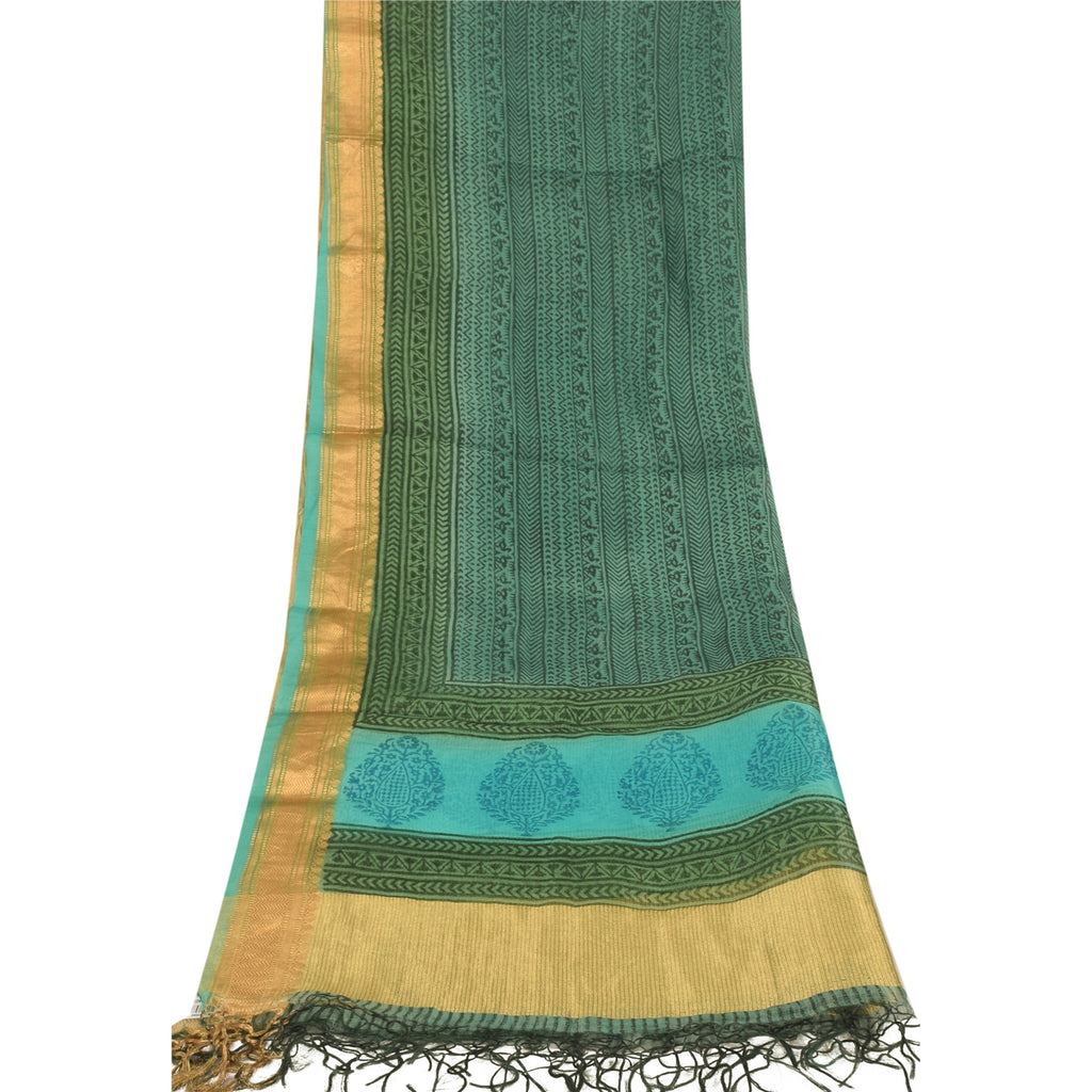Sanskriti Vintage Indian Dupatta Long Scarf Art Silk Blue Hand Block Printed Scarves Design- Dresses, Kaftans, Skirts, or Blouses