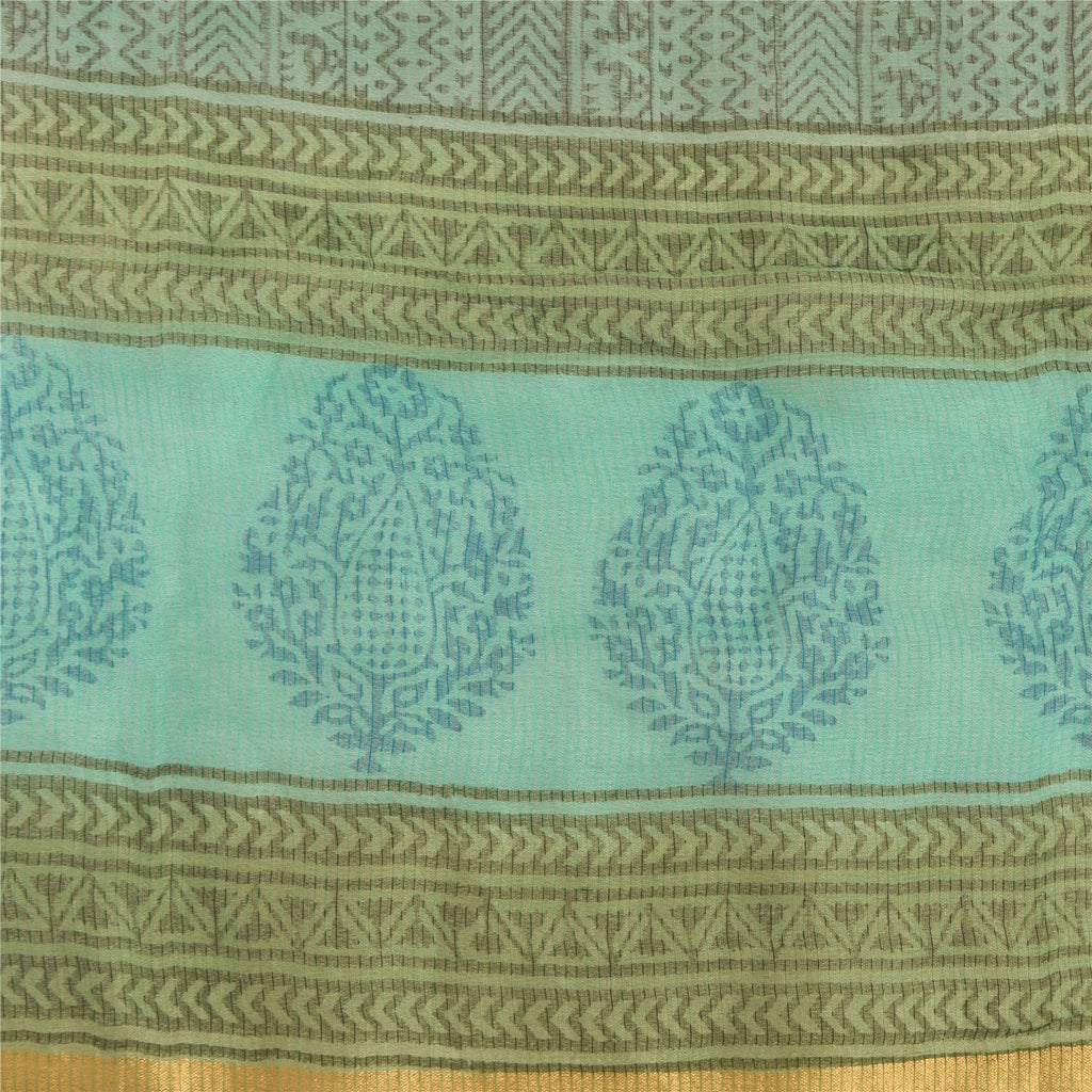 Sanskriti Vintage Indian Dupatta Long Scarf Art Silk Blue Hand Block Printed Scarves Design- Dresses, Kaftans, Skirts, or Blouses