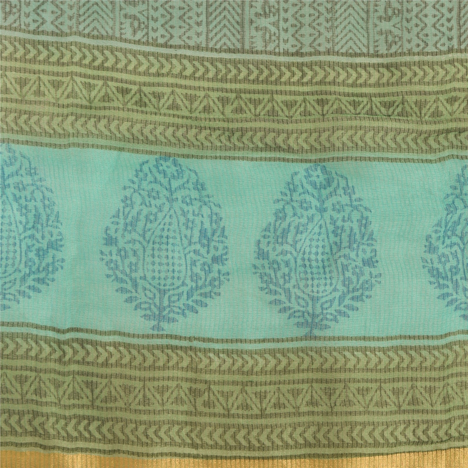 Sanskriti Vintage Indian Dupatta Long Scarf Art Silk Blue Hand Block Printed Scarves Design- Dresses, Kaftans, Skirts, or Blouses