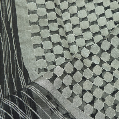 Sanskriti Vintage Long Gray Indian Dupatta Stole Pure Silk Woven Scarves Veil