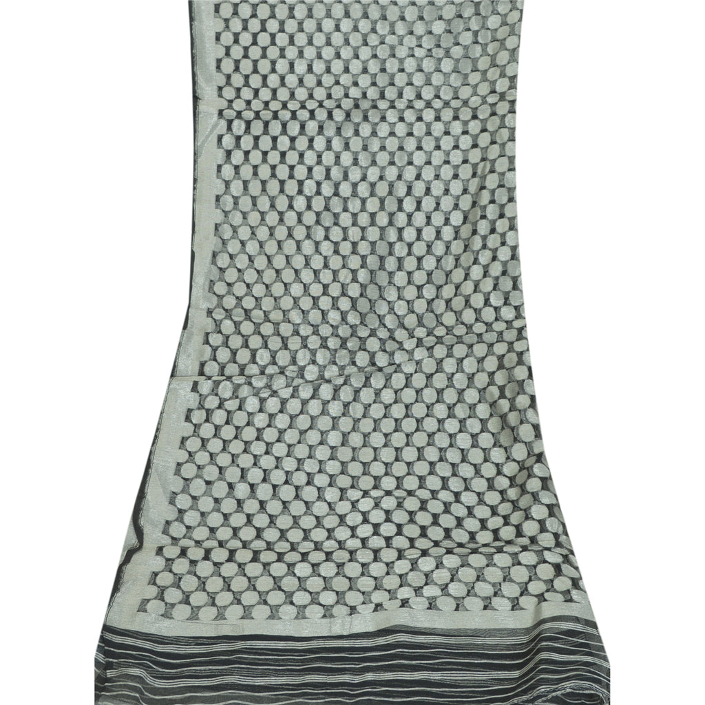 Sanskriti Vintage Long Gray Indian Dupatta Stole Pure Silk Woven Scarves Veil