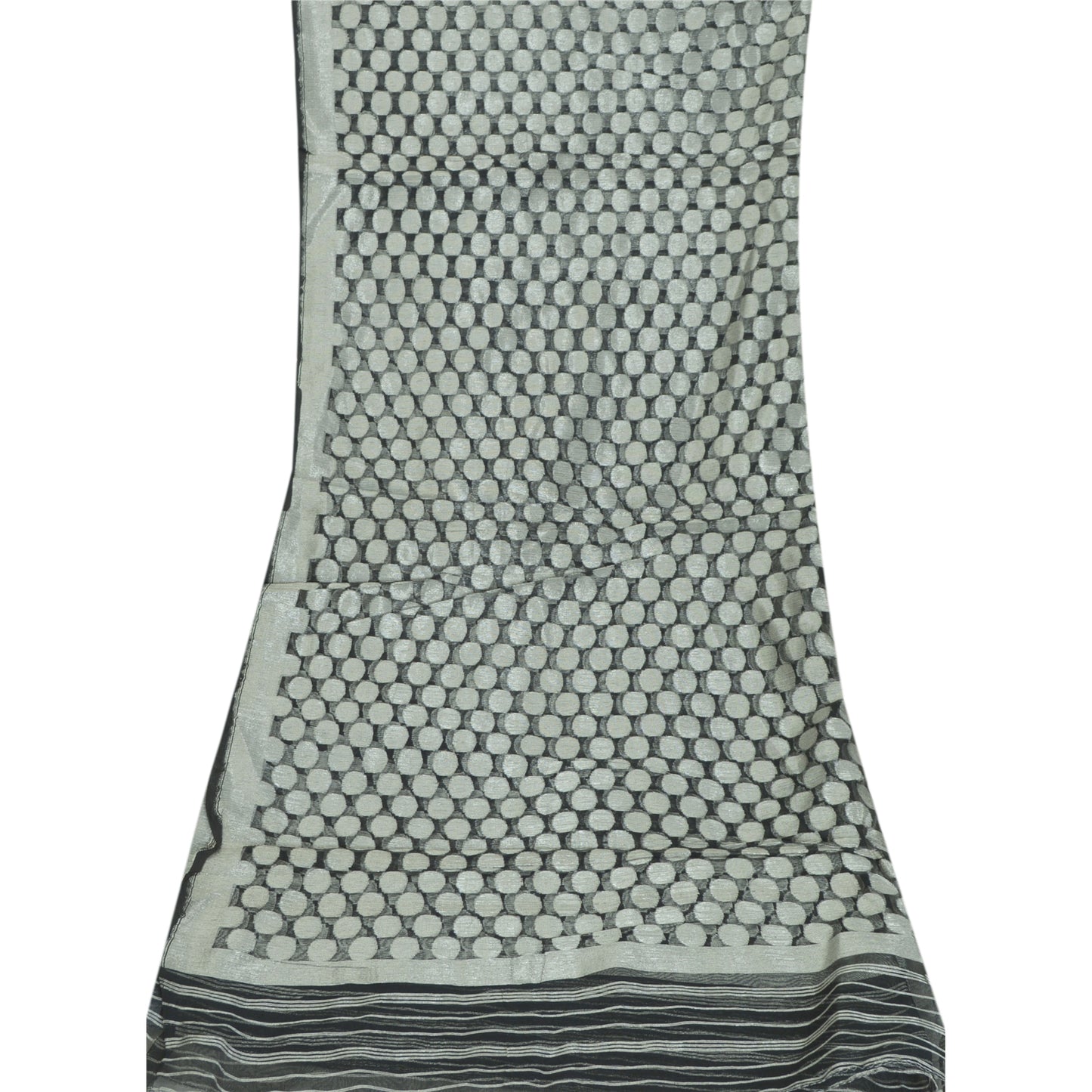 Sanskriti Vintage Long Gray Indian Dupatta Stole Pure Silk Woven Scarves Veil