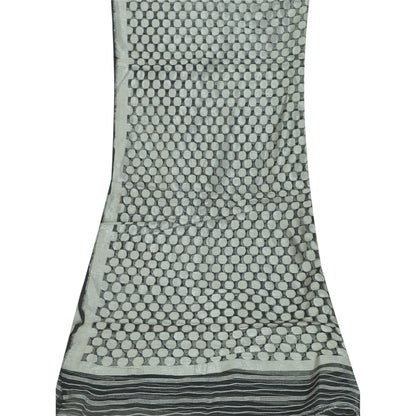 Sanskriti Vintage Long Gray Indian Dupatta Stole Pure Silk Woven Scarves Veil