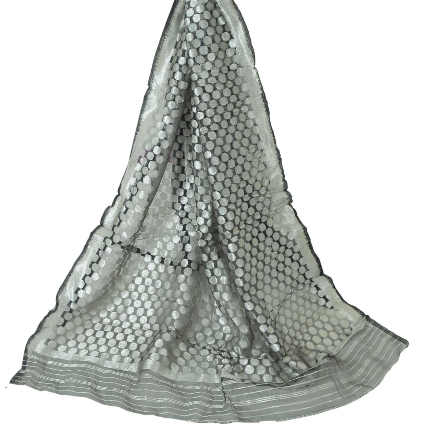 Sanskriti Vintage Long Gray Indian Dupatta Stole Pure Silk Woven Scarves Veil