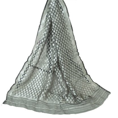 Sanskriti Vintage Long Gray Indian Dupatta Stole Pure Silk Woven Scarves Veil