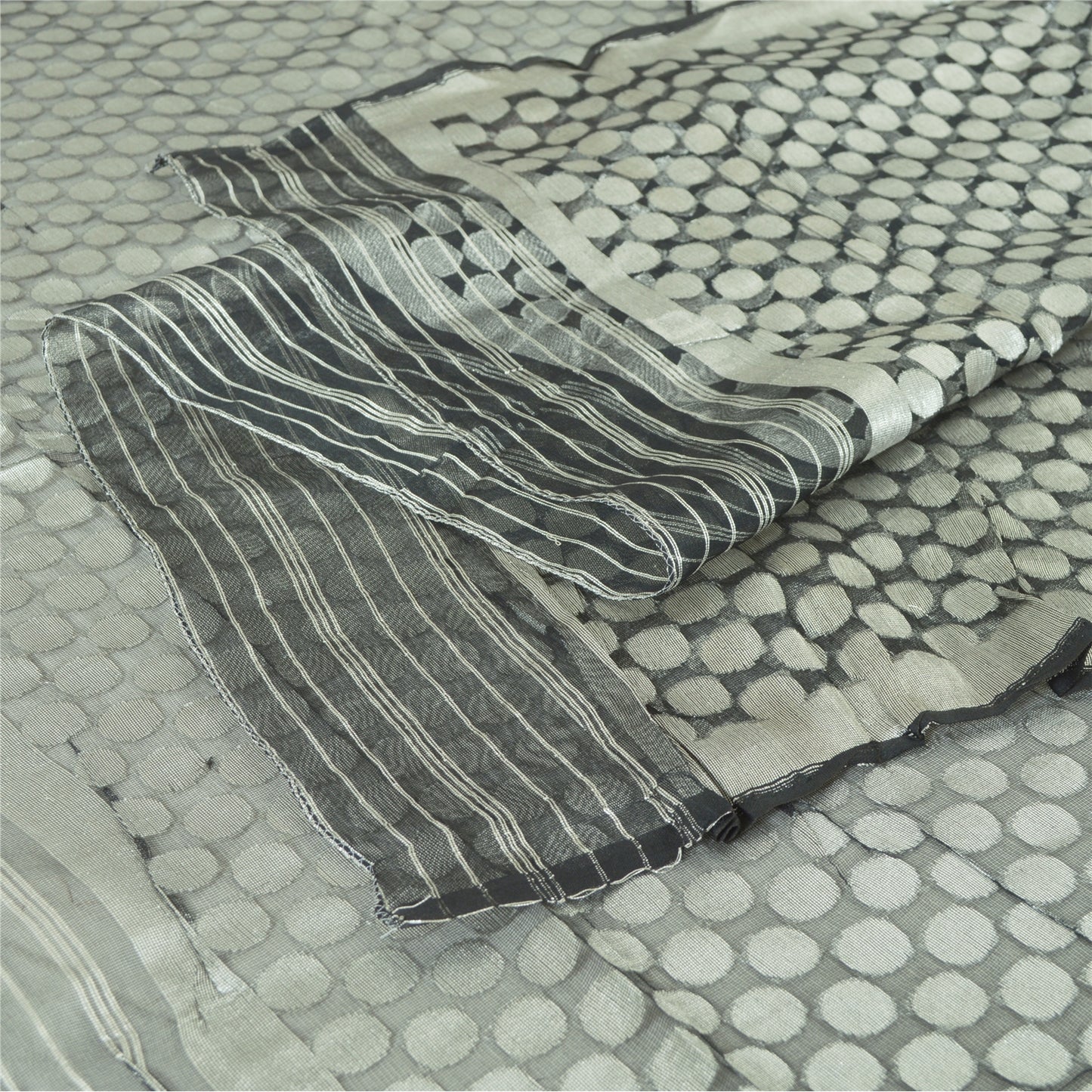 Sanskriti Vintage Long Gray Indian Dupatta Stole Pure Silk Woven Scarves Veil