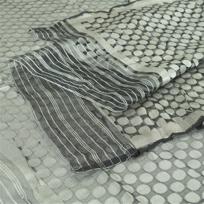 Sanskriti Vintage Long Gray Indian Dupatta Stole Pure Silk Woven Scarves Veil