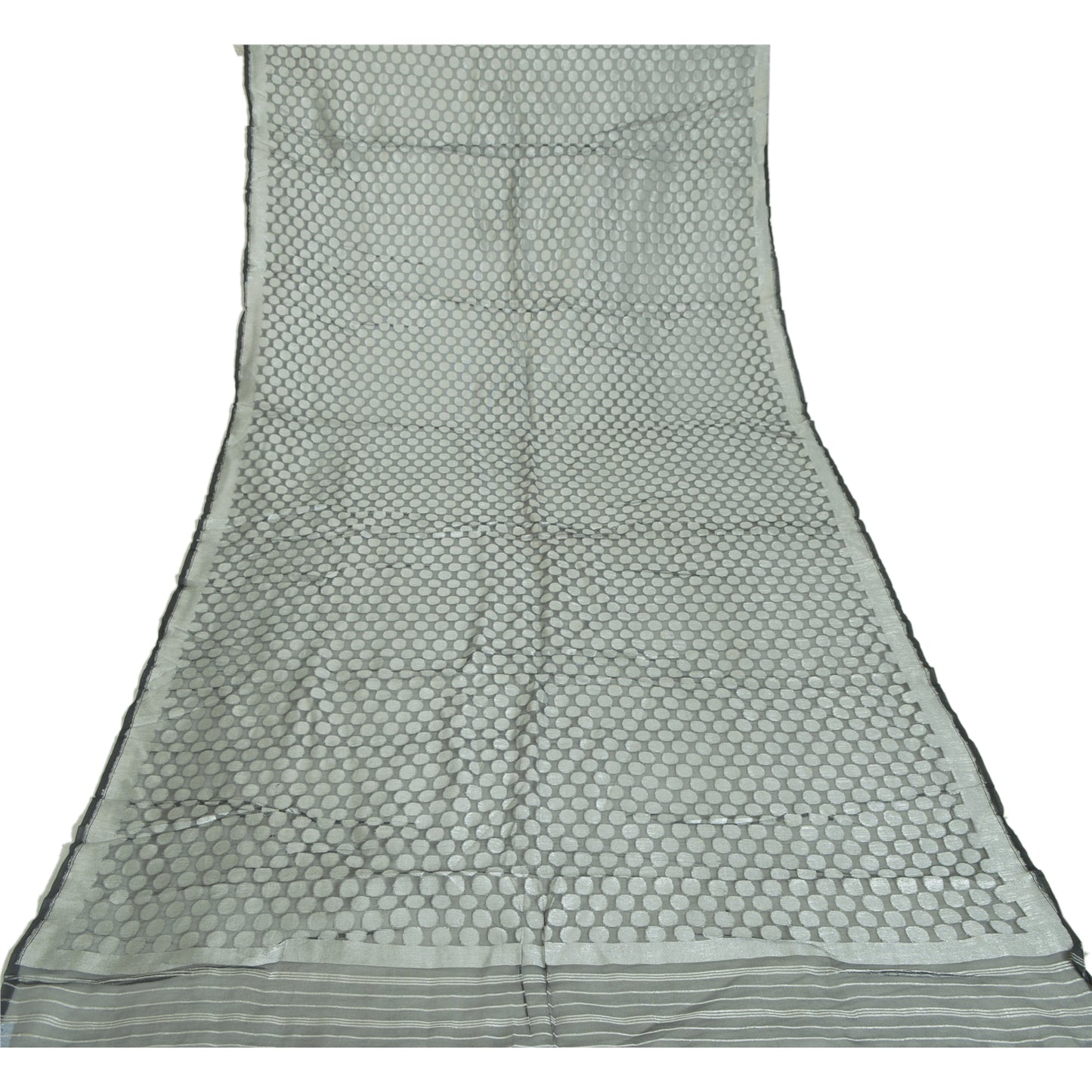 Sanskriti Vintage Long Gray Indian Dupatta Stole Pure Silk Woven Scarves Veil