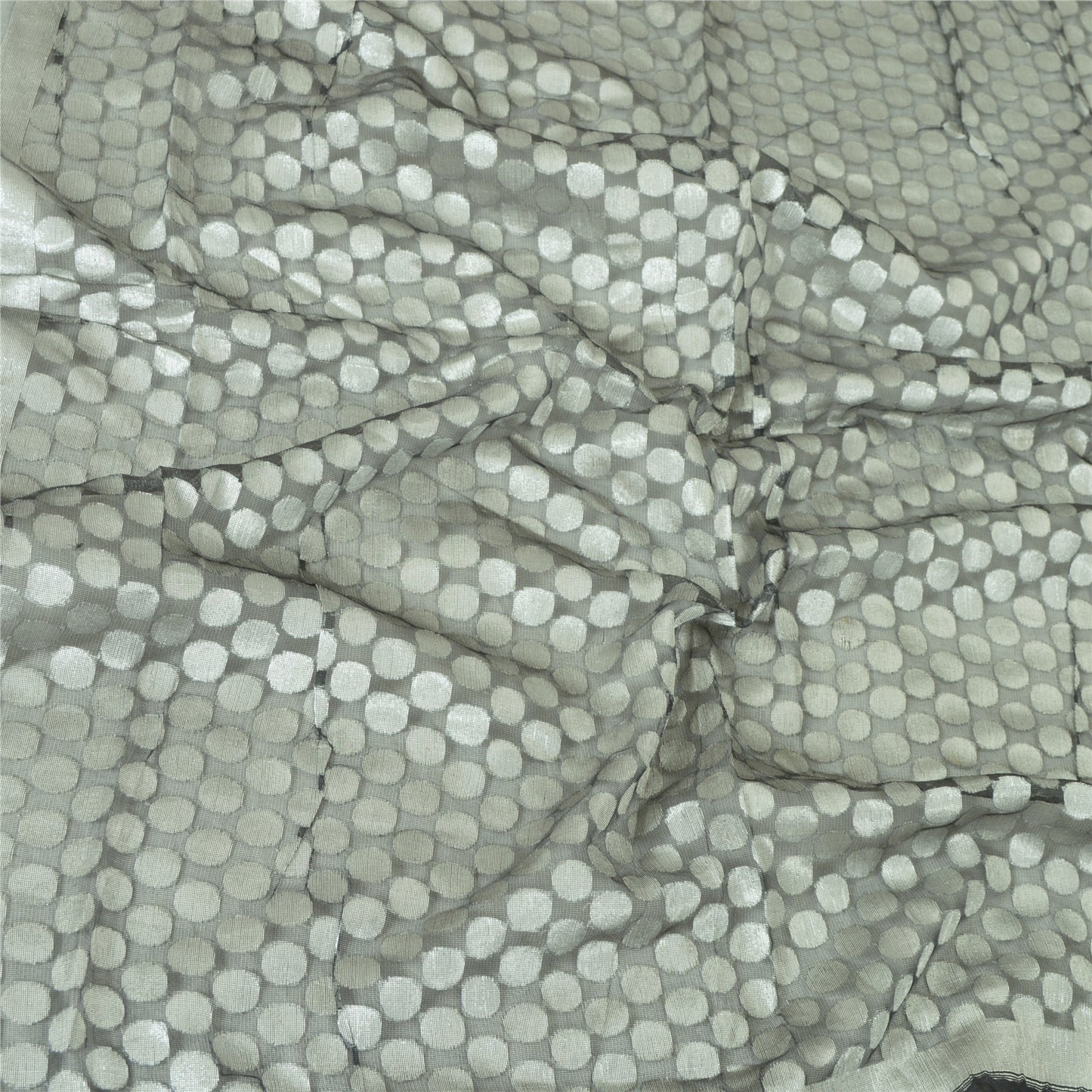 Sanskriti Vintage Long Gray Indian Dupatta Stole Pure Silk Woven Scarves Veil