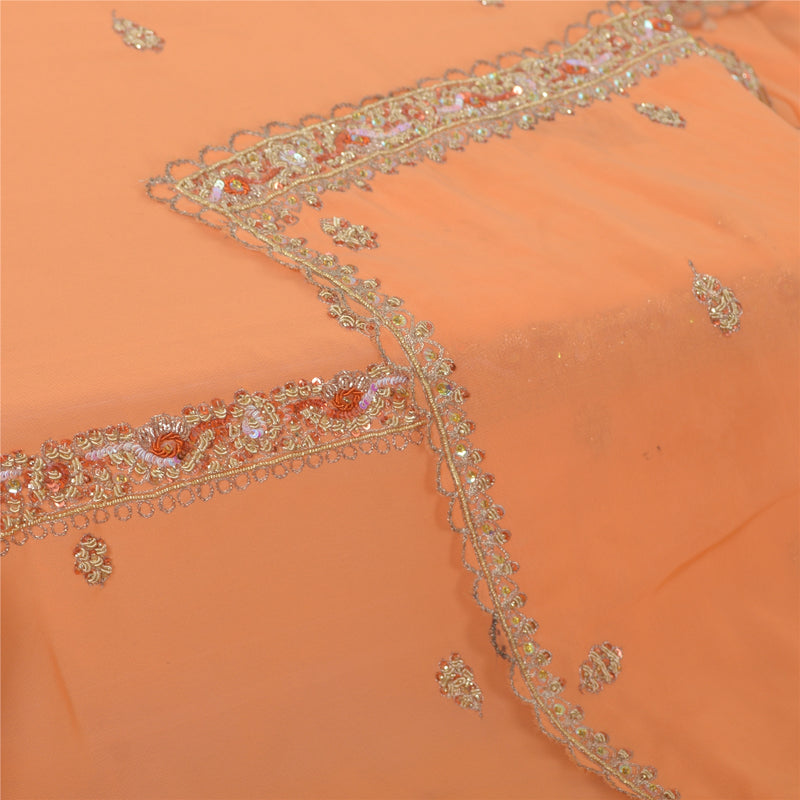 Sanskriti Vintage Lang Orange Dupatta Håndperlet Zardozi Georgette Ståle Slør