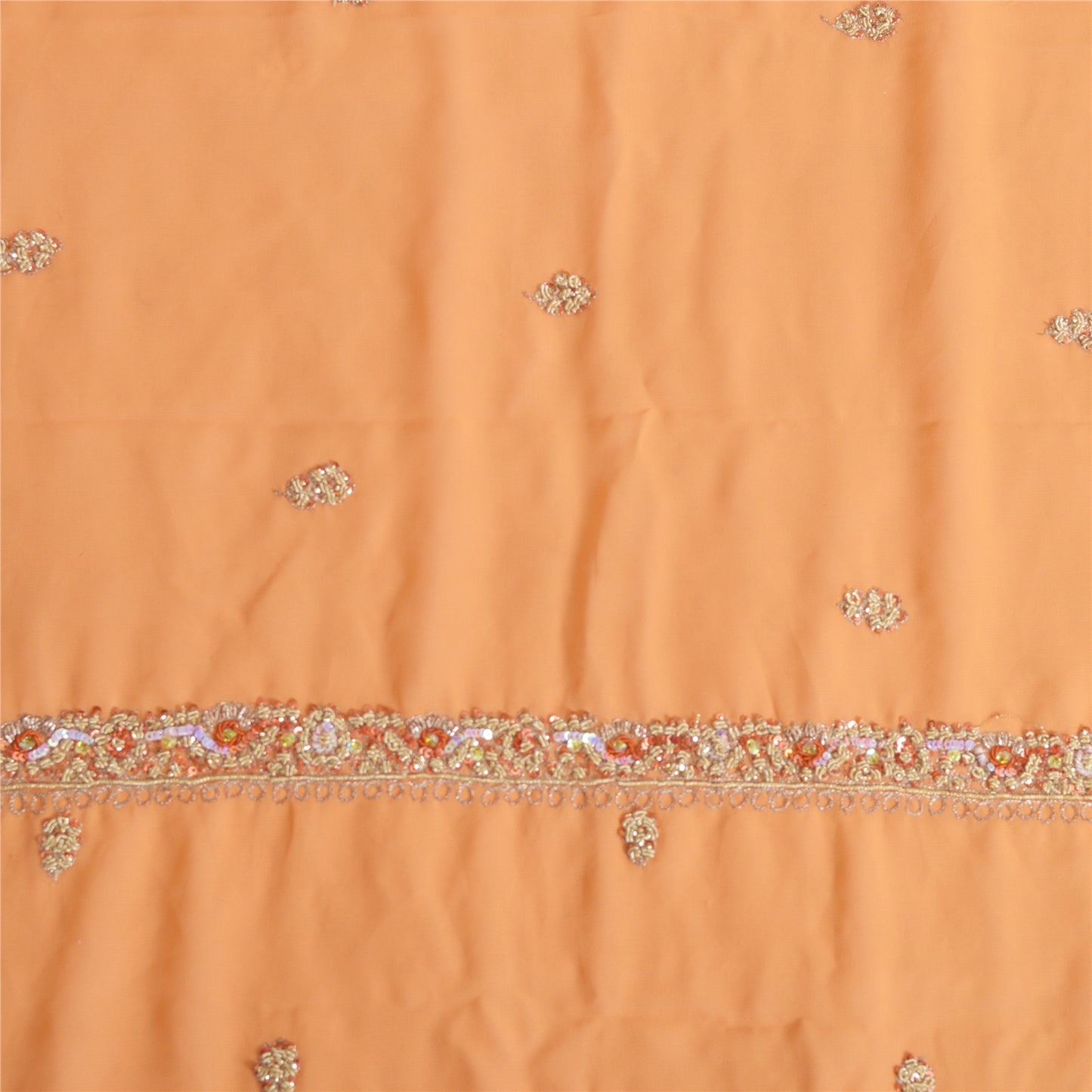 Sanskriti Vintage Long Orange Dupatta Hand Beaded Zardozi Georgette Stole Veil