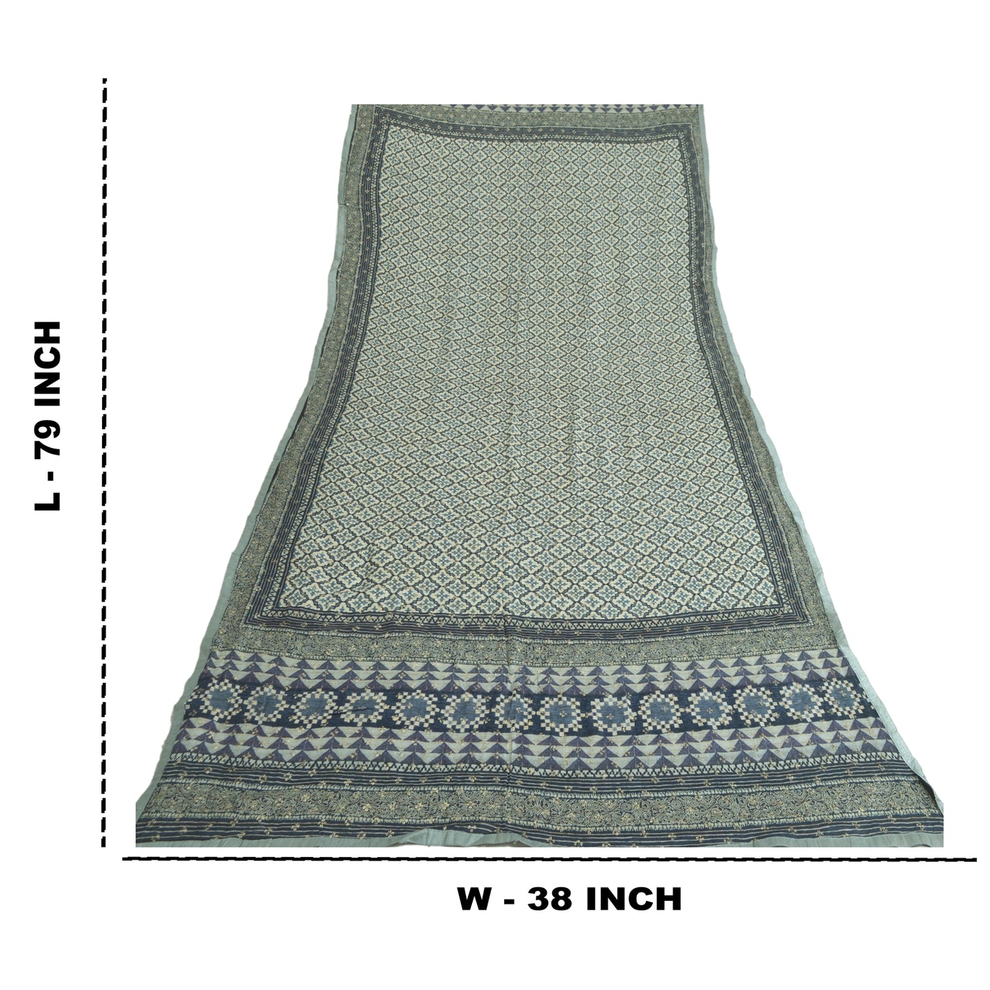 Sanskriti Vintage Long Dupatta/Stole Pure Blue Hand Beaded Sequins Scarf Veil