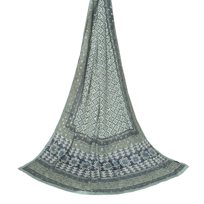 Sanskriti Vintage Long Dupatta/Stole Pure Blue Hand Beaded Sequins Scarf Veil