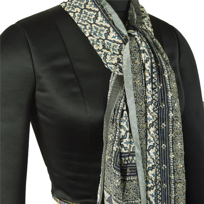 Sanskriti Vintage Long Dupatta/Stole Pure Blue Hand Beaded Sequins Scarf Veil