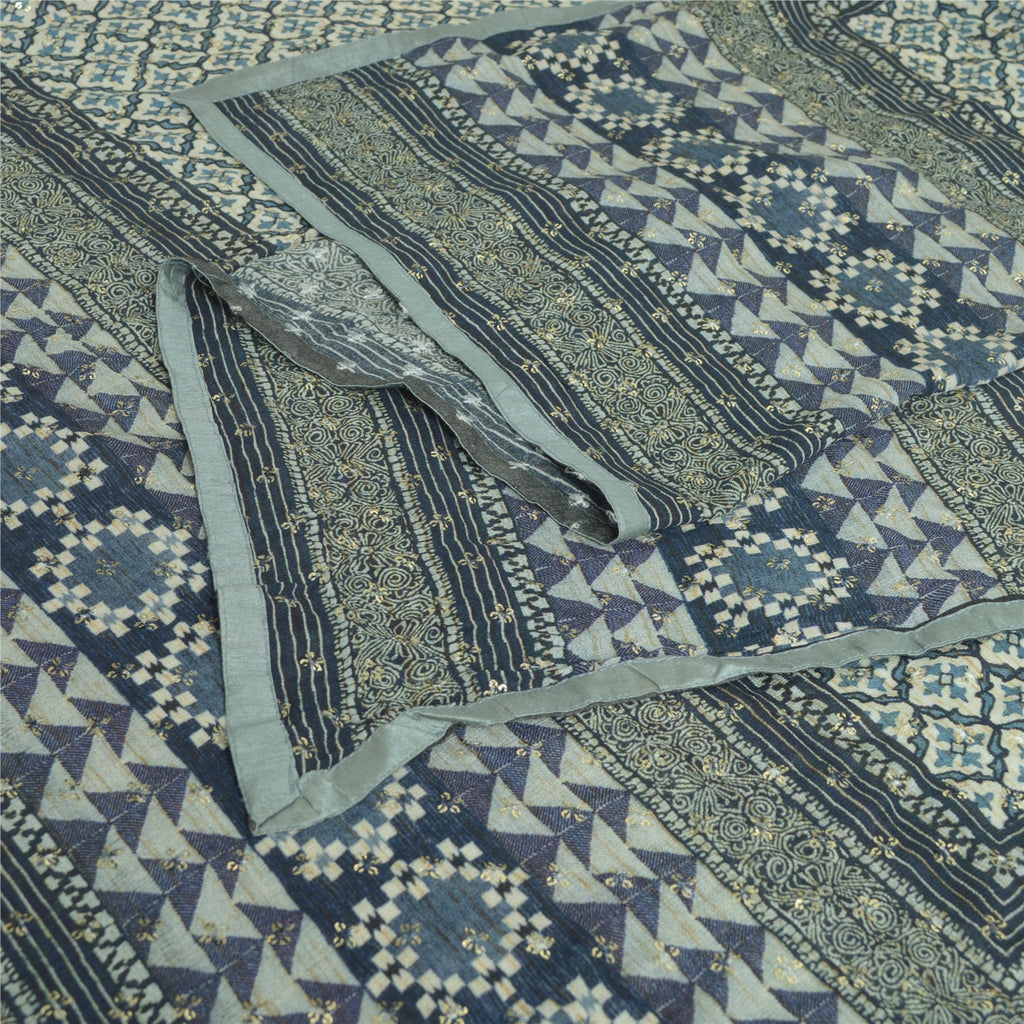 Sanskriti Vintage Long Dupatta/Stole Pure Blue Hand Beaded Sequins Scarf Veil