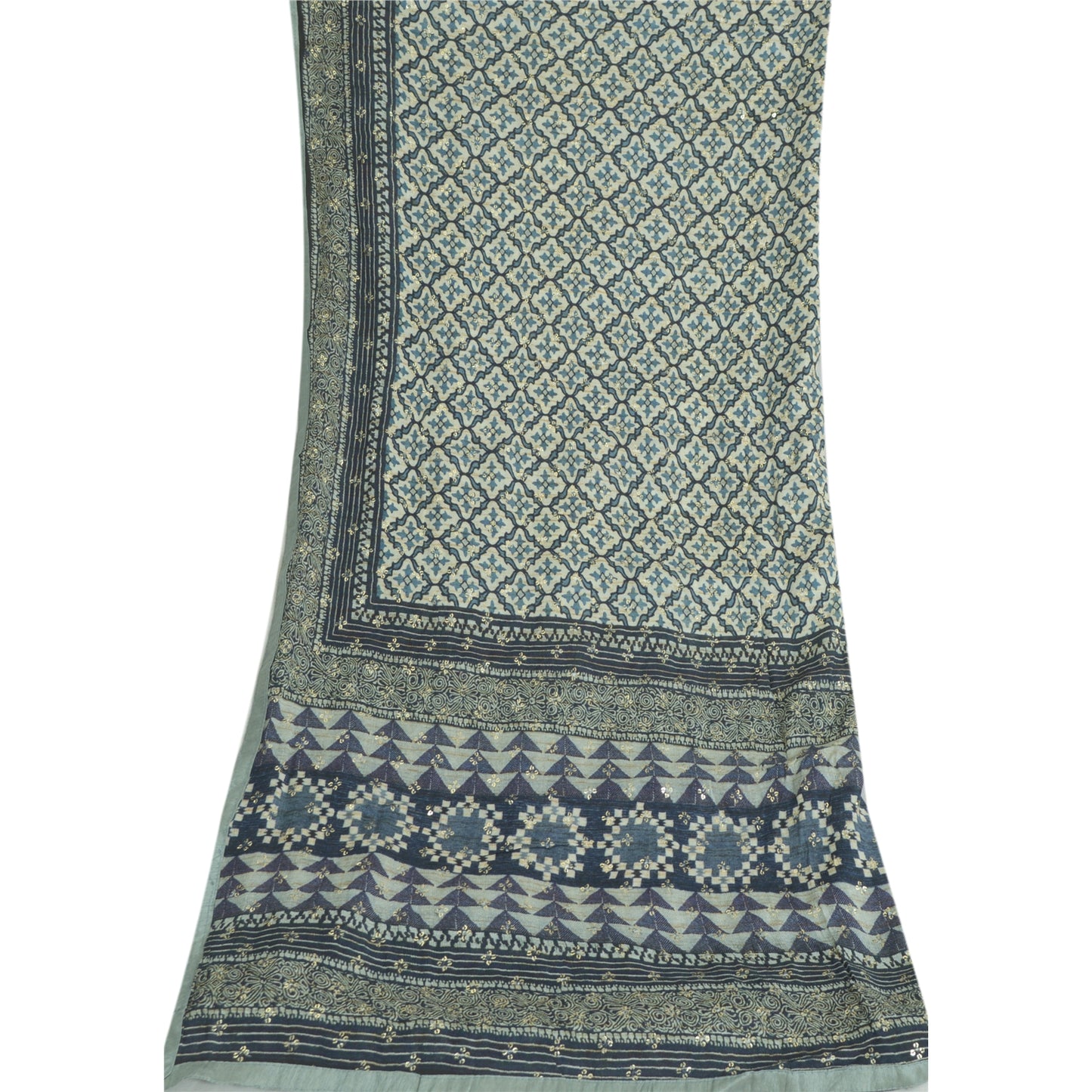 Sanskriti Vintage Long Dupatta/Stole Pure Blue Hand Beaded Sequins Scarf Veil