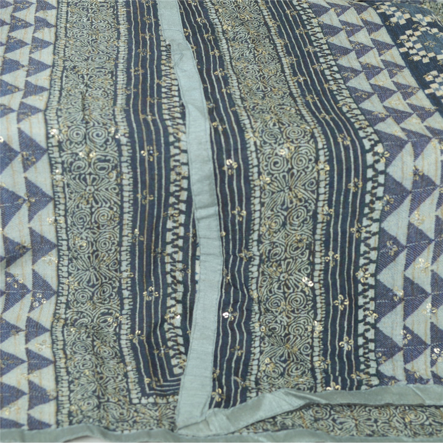 Sanskriti Vintage Long Dupatta/Stole Pure Blue Hand Beaded Sequins Scarf Veil