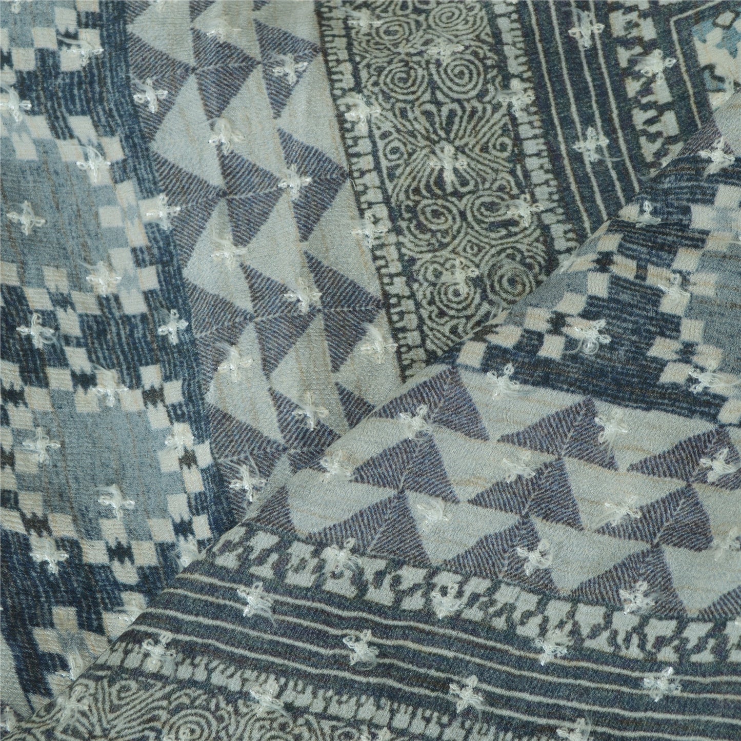 Sanskriti Vintage Long Dupatta/Stole Pure Blue Hand Beaded Sequins Scarf Veil