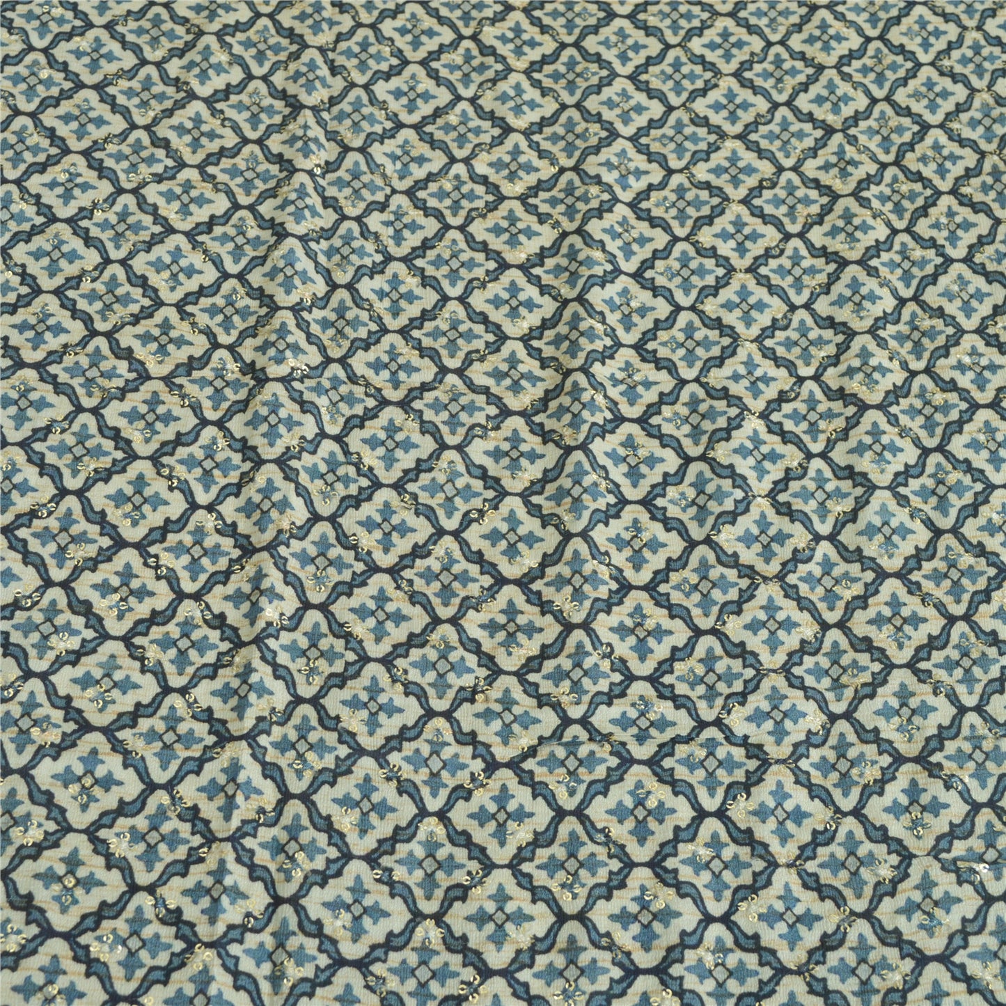 Sanskriti Vintage Long Dupatta/Stole Pure Blue Hand Beaded Sequins Scarf Veil