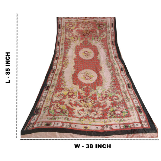 Sanskriti Vintage Dupatta/Stole Long Indian Pink & Red Velvet Floral Printed Hijab Scarf Home Decor, Women Floral Outfit, Scrap
