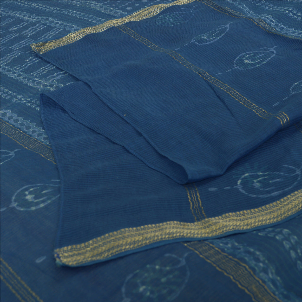 Sanskriti Vintage Long Blue Dupatta Bagru Hand Block Printed Pure Cotton Stole