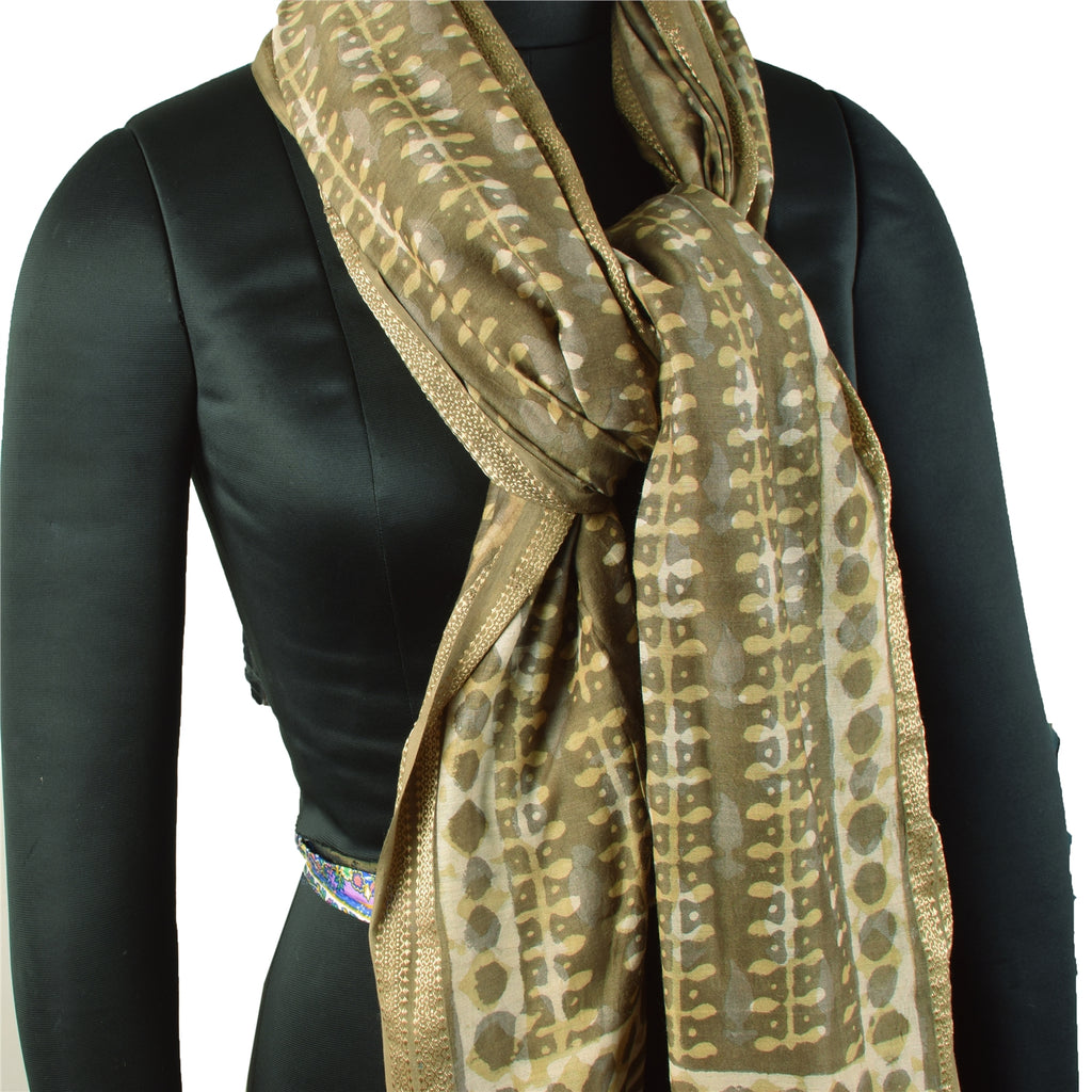Sanskriti Vintage Long Dupatta/Stole Pure Cotton Hand Block Printed Bagru Veil