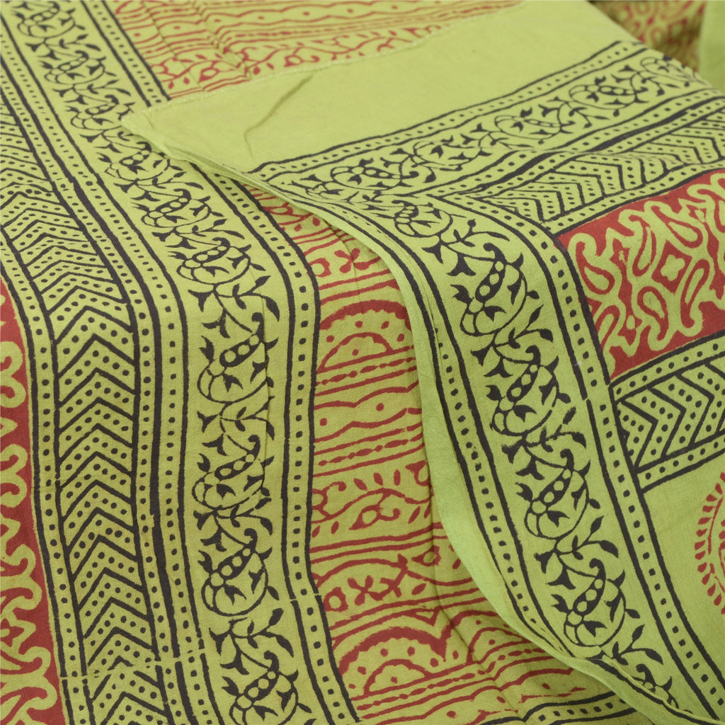 Sanskriti Vintage Long Green Dupatta Pure Cotton Hand Block Printed Veil Scarf Ecofriendly Craft Supply,Used Neckscarf Remnant Fabric