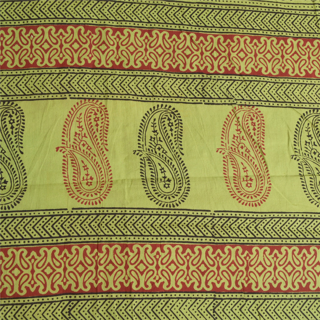 Sanskriti Vintage Long Green Dupatta Pure Cotton Hand Block Printed Veil Scarf Ecofriendly Craft Supply,Used Neckscarf Remnant Fabric
