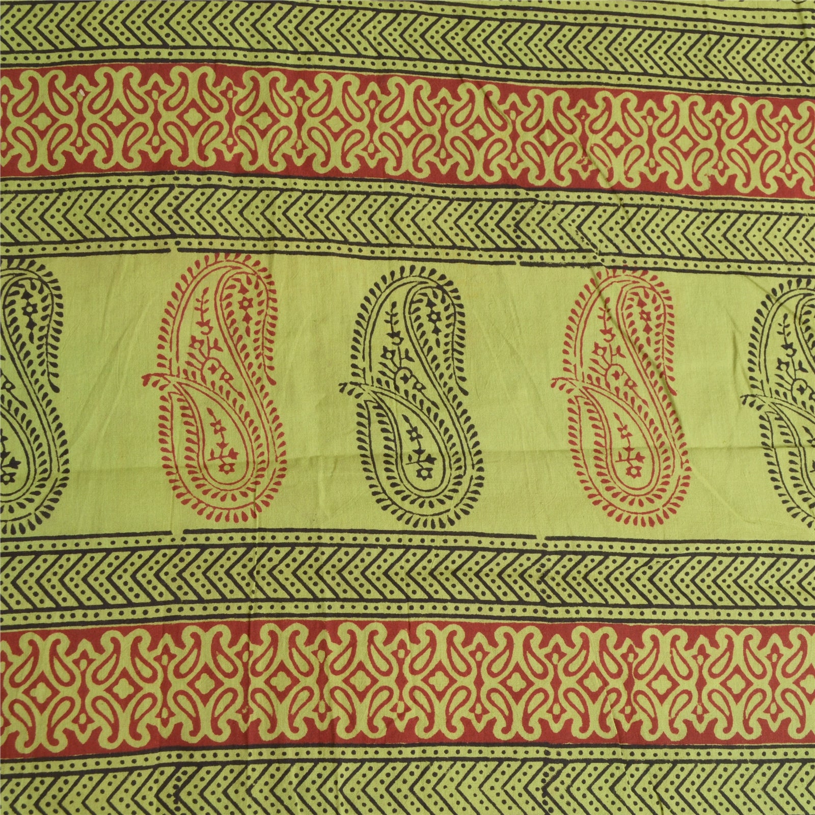 Sanskriti Vintage Long Green Dupatta Pure Cotton Hand Block Printed Veil Scarf Ecofriendly Craft Supply,Used Neckscarf Remnant Fabric