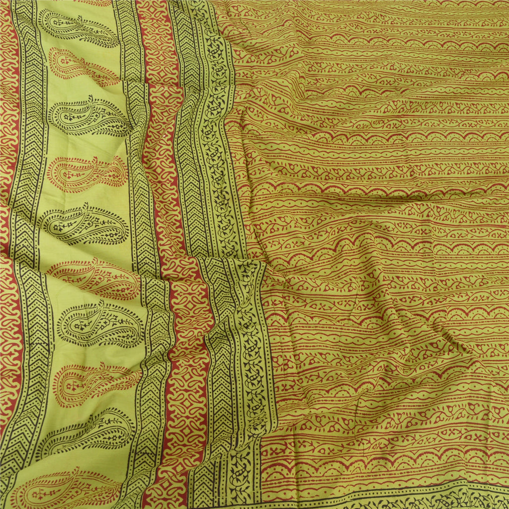 Sanskriti Vintage Long Green Dupatta Pure Cotton Hand Block Printed Veil Scarf Ecofriendly Craft Supply,Used Neckscarf Remnant Fabric