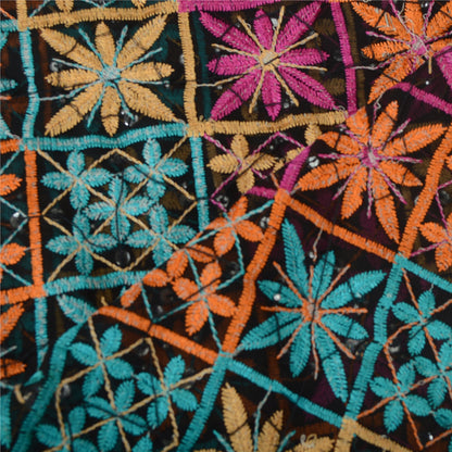 Sanskriti Vintage Long Black Dupatta Chiffon Bagh Phulkari Embroidered Scarf