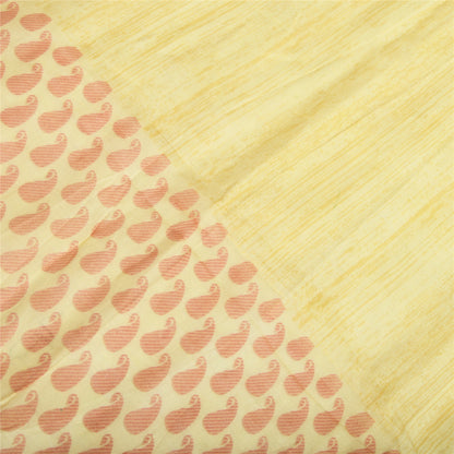 Sanskriti Vintage Long Dupatta Pale Yellow Pure Cotton Printed Zari Woven Stole