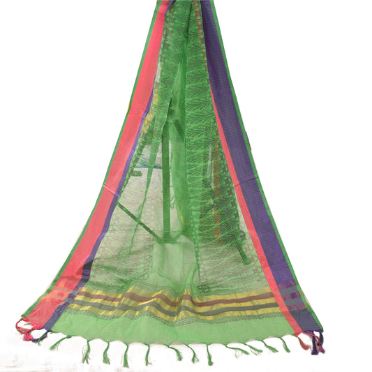 Sanskriti Vintage Lang Dupatta/Stola Grøn Kunstig Silke Håndbloktrykt