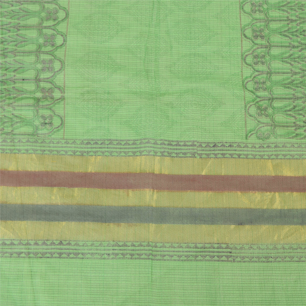 Sanskriti Vintage Long Dupatta/Scarf Green Artificial Silk Hand Block Print Floral India Women Shawl Headscarf upcycled Textile Scraps