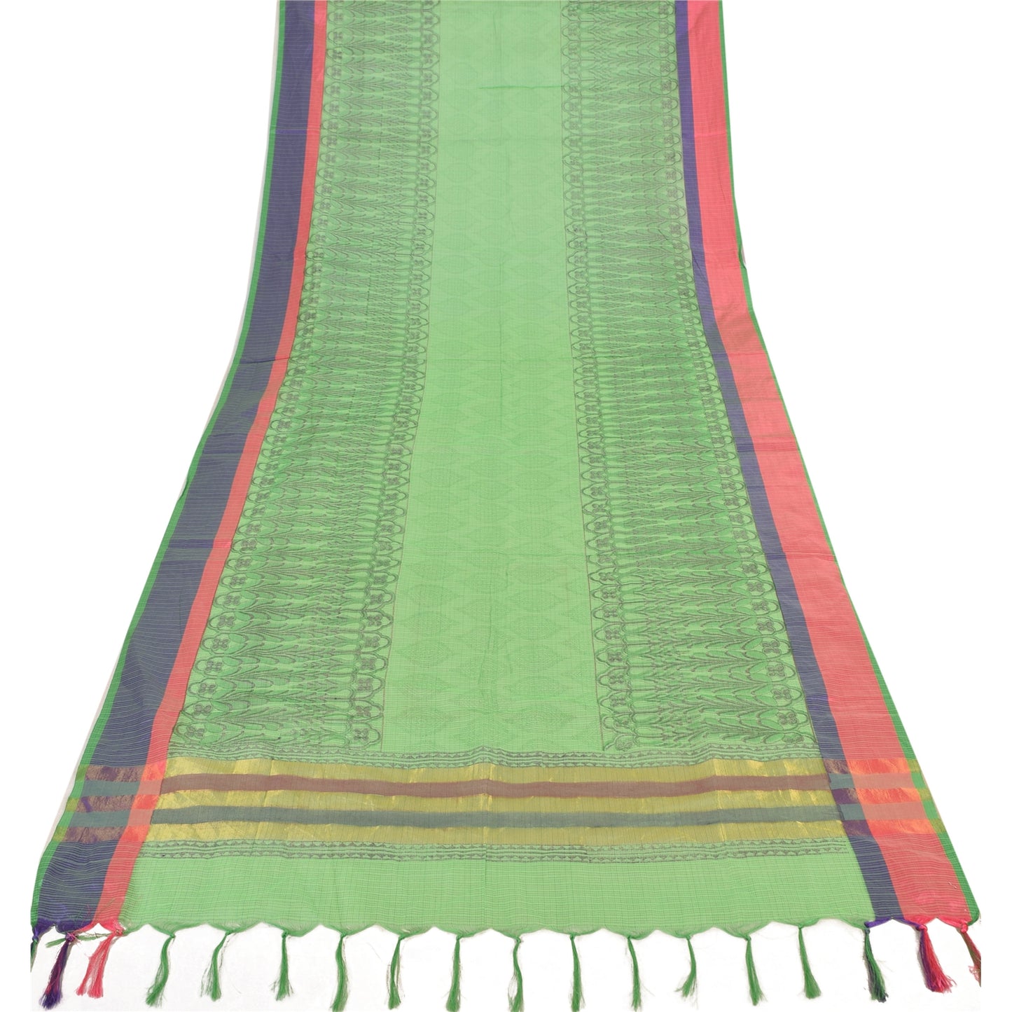 Sanskriti Vintage Lang Dupatta/Stola Grøn Kunstig Silke Håndbloktrykt