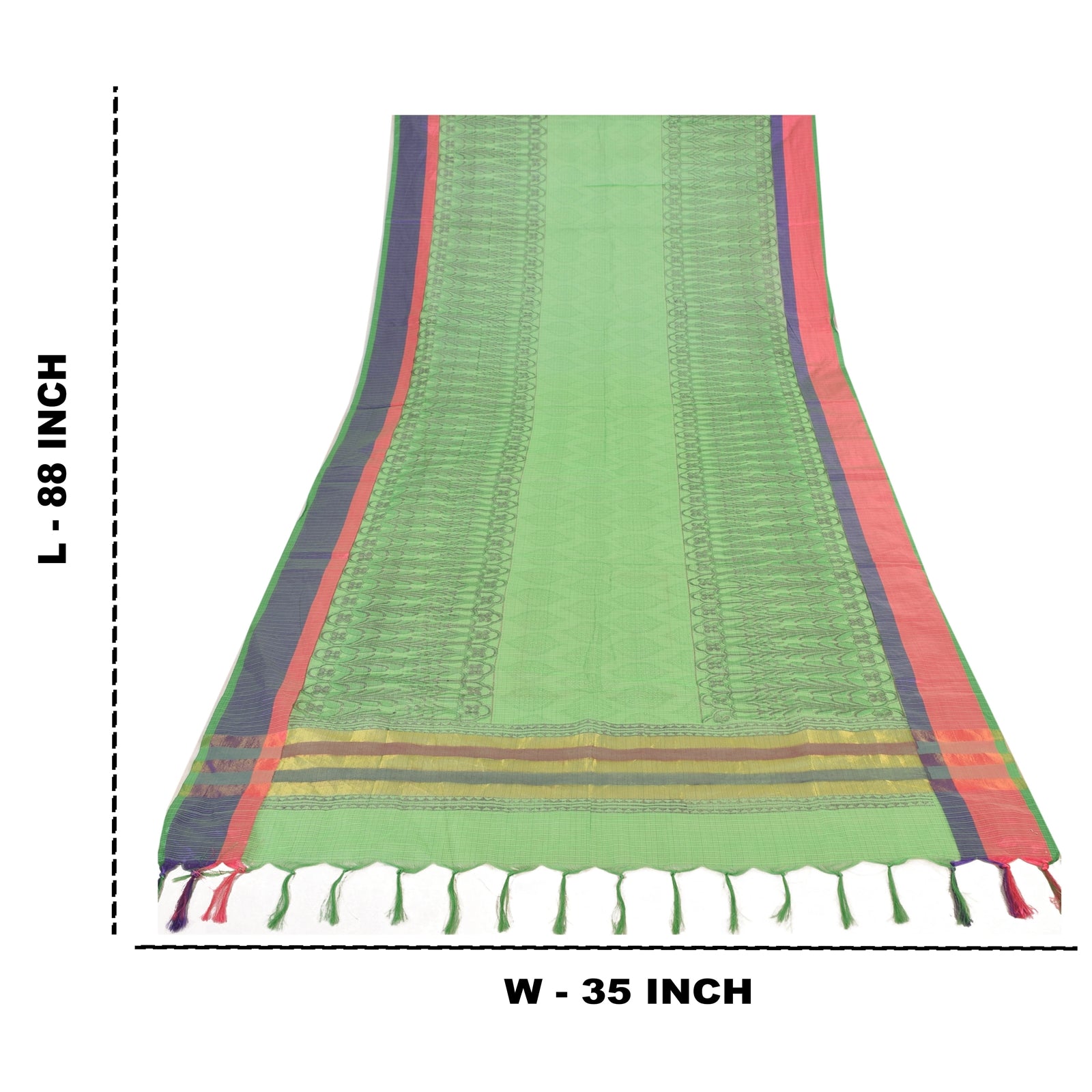 Sanskriti Vintage Long Dupatta/Scarf Green Artificial Silk Hand Block Print Floral India Women Shawl Headscarf upcycled Textile Scraps