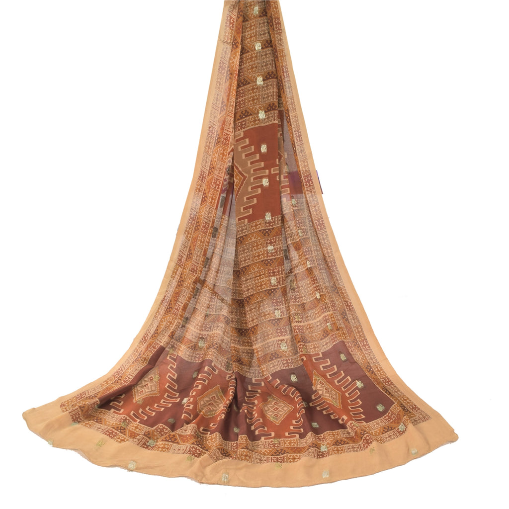 Sanskriti Vintage Long Dupatta/Scarf Pure Silk Multi Printed Woven Stole Veil For Crafting, Upcycling, or Even Wearing Craft Supplies